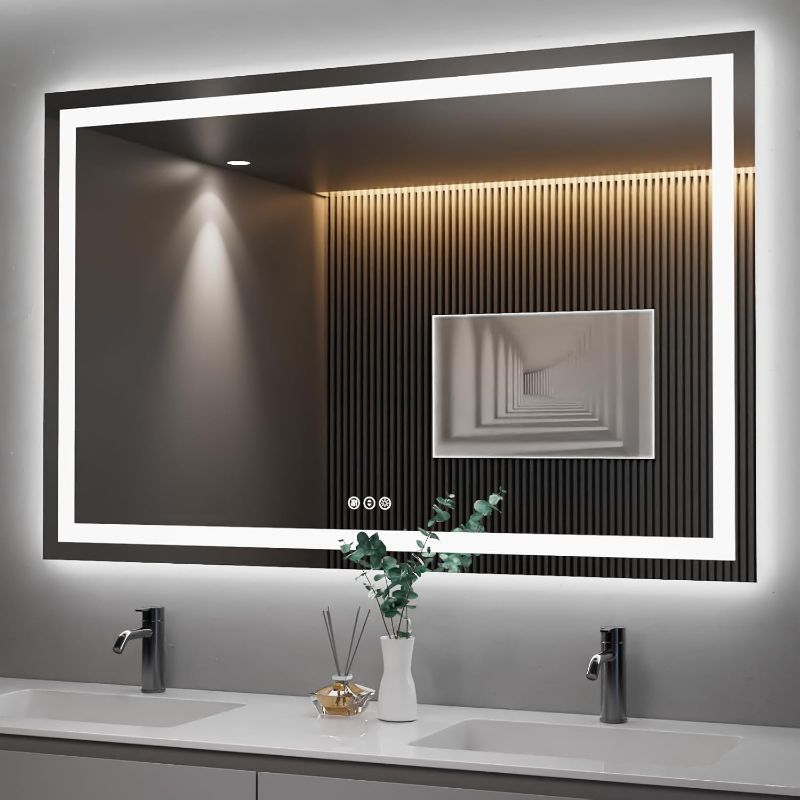 Photo 1 of Amorho LED Bathroom Mirror 55"x 36" with Front and Backlight, Large Dimmable Wall Mirrors with Anti-Fog, Shatter-Proof, Memory, 3 Colors, Double LED Vanity Mirror   **similar** 