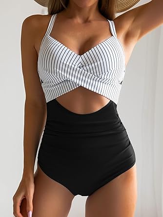 Photo 1 of ***SIZE UNKNOWN***Eomenie Women's One Piece Swimsuits Tummy Control Cutout High Waisted Bathing Suit Wrap Tie Back 1 Piece Swimsuit
