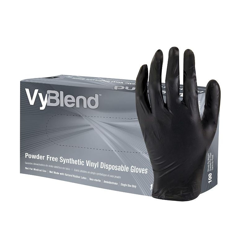 Photo 1 of 
ProWorks VyBlend Vinyl Powder Free Disposable Glove Box count 100 color black