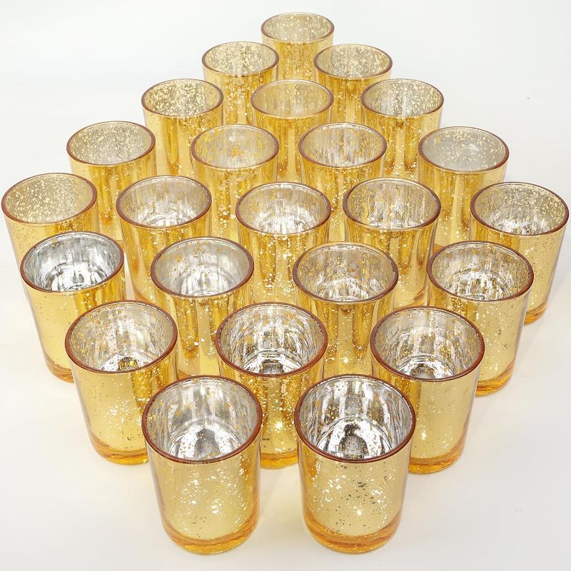 Photo 1 of 24 Pcs Gold Votive Candle Holders, Speckled Mercury Gold Glass Candle Holder Bulk for Wedding Centerpiece Table Decor, Tea Lights Candle Holder for Valentines Day Decor, Home Decor