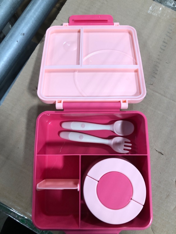 Photo 2 of ***BAG IS MISSING***/***CHECK REAL IMAGE***
 Bento Lunch Box Set for Kids with 8oz Soup Thermo, Leak-Proof Lunch Containers with 4 Compartment, Kids Thermo Hot Food Jar and Insulated Lunch Bag for Kids to School-Pink