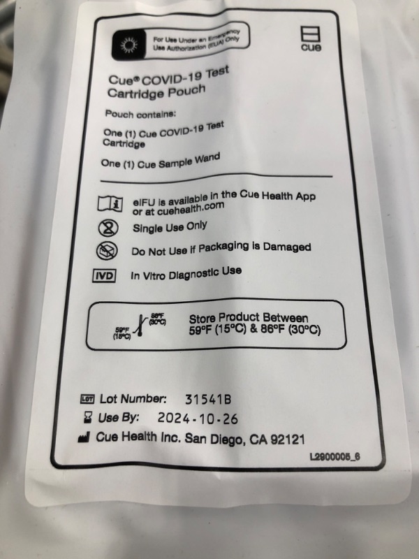 Photo 3 of ***USE BY 2024-10-26***/***NO RETURN***
Cue Covid-19 Test for Home and Over The Counter Use -Cartridge 10 Pack