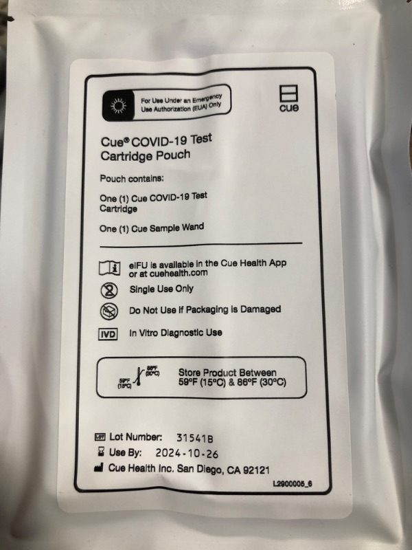 Photo 3 of ***USE BY 2024-10-26***/***NO RETURN***
 Cue Covid-19 Test for Home and Over The Counter Use -Cartridge 10 Pack
