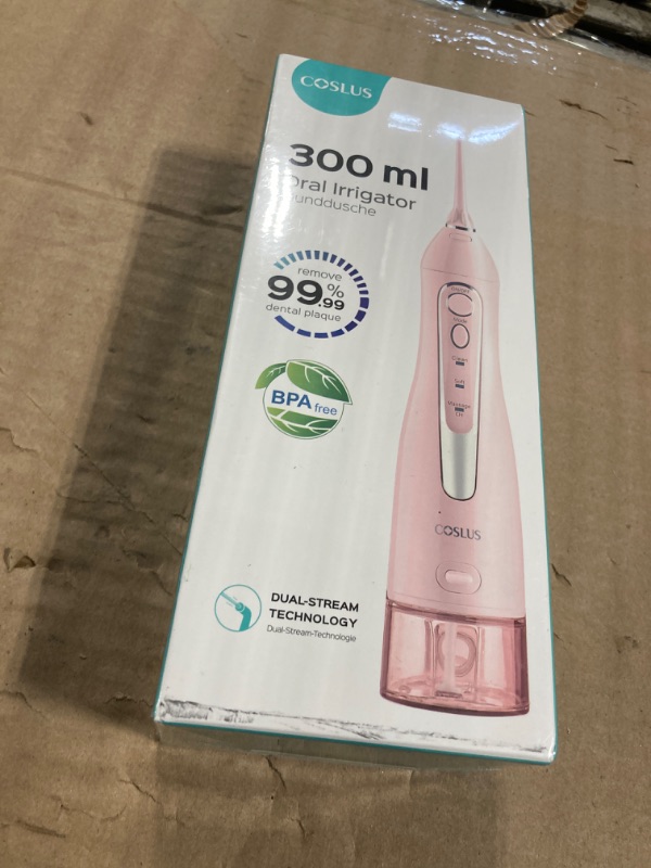 Photo 2 of ***FACTORY SEALED***
COSLUS Water Dental Flosser Teeth Pick: Portable Cordless Oral Irrigator 300ML Rechargeable Travel Irrigation Cleaner IPX7 Waterproof Electric Waterflosser for Teeth Cleaning F5020E Pink