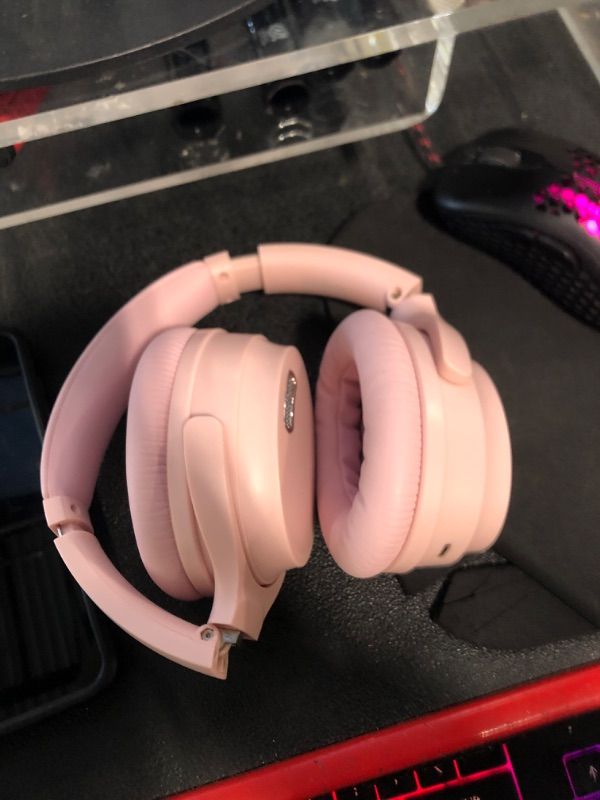 Photo 2 of *MISSING PLUGS - ONLY THE HEADPHONES**
HROEENOI Active Noise Cancelling Wireless Bluetooth Over-Ear Headphones, Memory Foam Ear Cups, Quick Charge for 40H Playtime, Ideal for Travel, Home Office, Gym Workouts -Pink