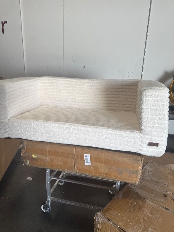 Photo 1 of ***MISSING CUSHIONS*** MAXYOYO Bean Bag Chair, Two-seat Bean Bag Sofa with Pillows and Armrests for Adults, Upholstered Loveseat Floor Sofa Couch Fluffy Chair Bean Bag Couch for Bedroom Living Room, Beige