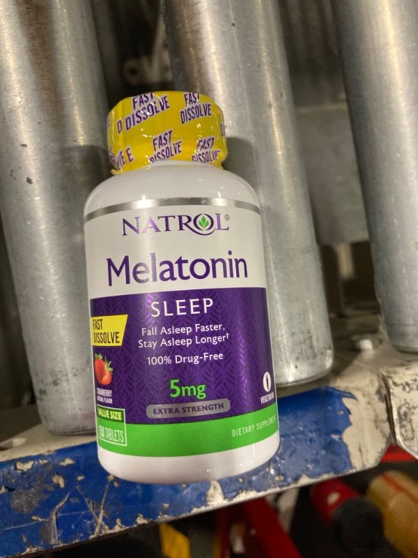 Photo 1 of Natrol Sleep Melatonin 5mg Fast Dissolve Tablets, Nighttime Sleep Aid for Adults, 150 Strawberry-Flavored Melatonin Tablets, 150 Day Supply Strawberry 150 Count (Pack of 1) (EXP: 12/31/24)