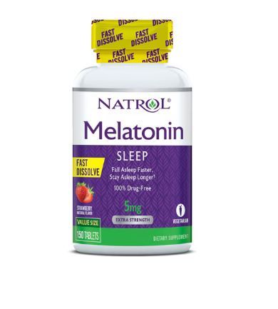 Photo 1 of Natrol Sleep Melatonin 5mg Fast Dissolve Tablets, Nighttime Sleep Aid for Adults, 150 Strawberry-Flavored Melatonin Tablets, 150 Day Supply Strawberry 150 Count (Pack of 1) (EXP: 12/31/24)