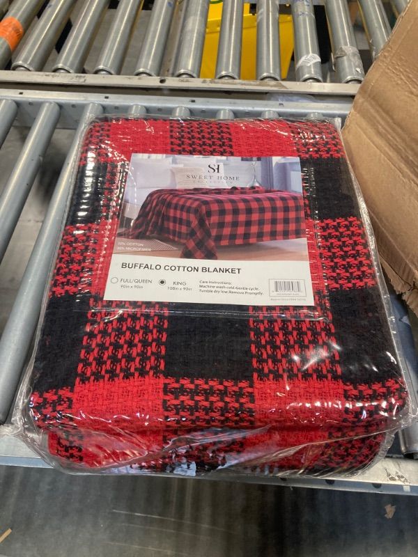 Photo 2 of 100% Cotton Blend Blanket, Luxury Breathable Buffalo Plaid Weave Design by Sweet Home Collection™ King