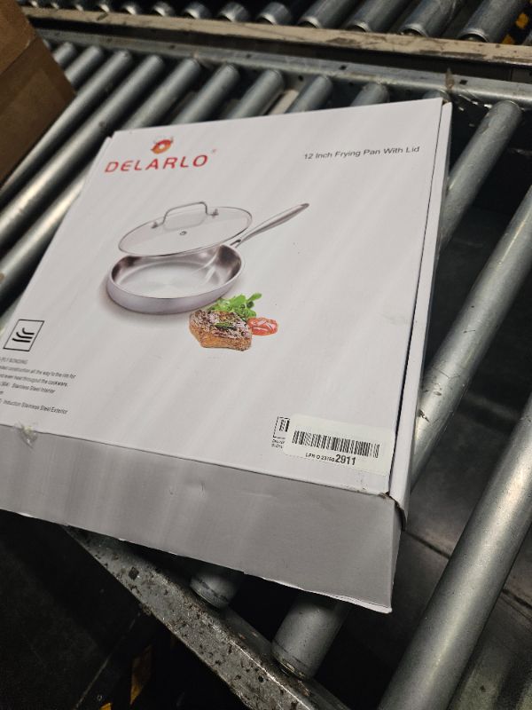 Photo 2 of **USED**
DELARLO Tri-Ply Stainless Steel Pan, 12 inch Frying Pan with Lid, Compatible with All Cooktops Up to 600?, Fast & Even Heat, Skillet, Induction Cookware, Cooking Pan, Stir Fry Pan, Dishwasher Safe Pan