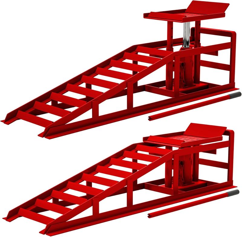 Photo 1 of *** ONLY ONE RAMP*** Hydraulic Car Ramps 5T 11000lbs,  Heavy Duty Steel Car Ramps Lift Height 11.61"-16.21", Low Profile Car Lift Service Ramps Truck Trailer Garage - Red