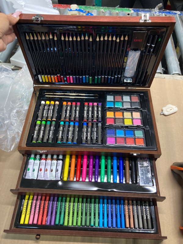 Photo 3 of 194 Piece Deluxe Art Set, Painting Drawing Art Supplies with 4 Drawing Pads, Acrylic Paints, Crayons, Colored Pencils Set in Wooden Case, Art Kit Gift Box for Kids, Teens, Adults, Artists, Beginners