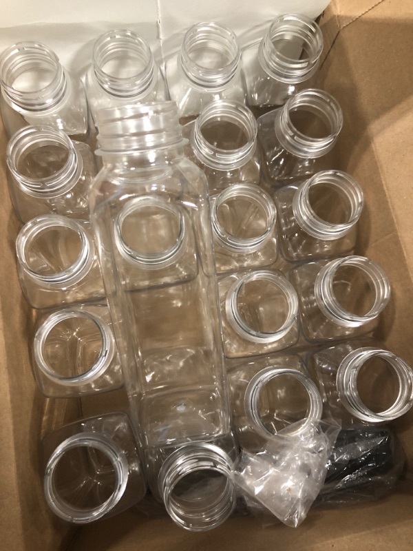 Photo 5 of 24 Pack Clear Boston Round with Black Poly Cone Cap, 4 oz Clear Glass Bottles Sample Bottles for Juice, Ginger Shots, Oils, Whiskey, Liquids