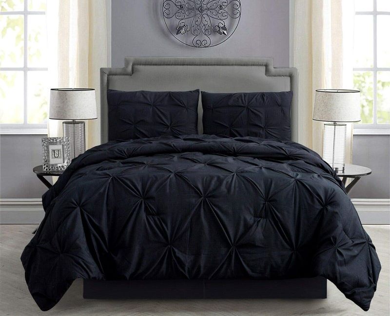 Photo 1 of 8 Piece Pintuck Bed in a Bag Comforter, Matching Sheet Set, Pillow Shams (Black, King)