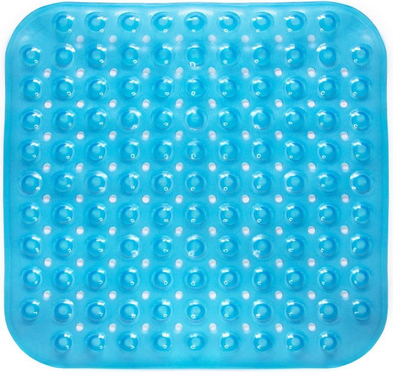 Photo 1 of 18x18 Bathtub Mat, Reliable Slip Protection for Shower, BPA Free, Latex Free, DEHP Free, Drain Holes to Prevent Water Buildup, Blue (PACK OF 2)
