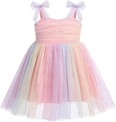 Photo 1 of 
IMEKIS Toddler Baby Girl Birthday Princess Dress Shiny Confetti Boho Rainbow Cake Smash Photo Shoot Outfit for 1-6T