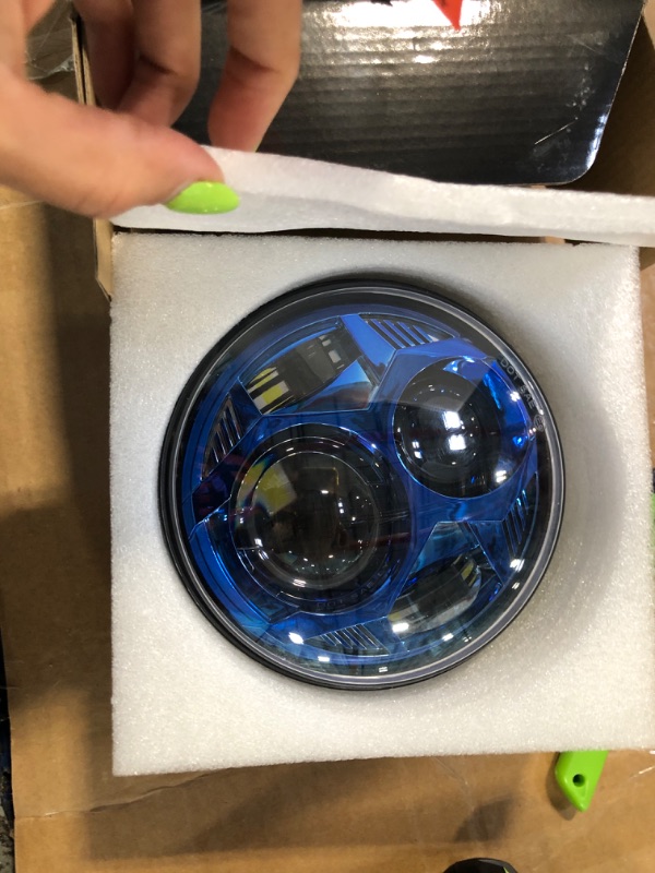 Photo 2 of 5-3/4 5.75 Motorcycle LED Headlight Compatible with Harley Davidson Dyna Street Bob Iron 883 Sportster Super Wide Glide Low Rider Night Rod Softail Custom Indian Scout Triumph Headlamp-Blue