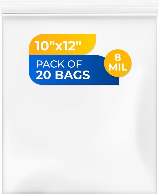 Photo 1 of 10" x 12" Large Ziplock Bags, 8 Mil (Pack of 25) – Heavy-Duty Reclosable Plastic Bags – Clear Resealable Bags, Waterproof, 100% Food Grade – For Storing and Organizing Clothes, Food, Jewelry
