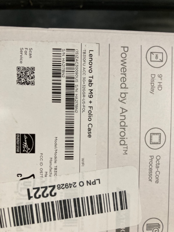 Photo 2 of ***dead battery, unable to test**Lenovo Tab M9-2023 - Tablet - Long Battery Life - 9" HD - Front 2MP & Rear 8MP Camera - 3GB Memory - 32GB Storage - Android 12 or Later - Folio Case Included,Gray