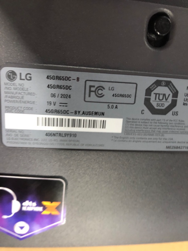 Photo 3 of ***Missing power cable*** LG 45GR65DC-B 45-inch Ultragear Curved Gaming Monitor, QHD, 200Hz, 1ms, UltraWide Display, 32:9, AMD FreeSync Premium Pro, VESA DisplayHDR 600, HDMI 2.1 x2, DP, UBS x3, Tilt/Height/Swivel Stand Black