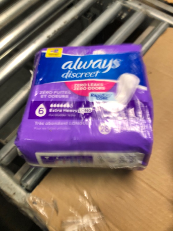 Photo 2 of ***USED***Always Discreet Adult Incontinence Pads for Women, Extra Heavy Absorbency, Long Length, Postpartum Pads, 112 CT Long (Size 6) 112