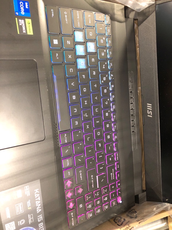 Photo 6 of ***KEYBOARD TURNS ON BUT SCREEN DOES NOT, FOR PARTS, NO RETURNS***
MSI Katana 15 15.6” 165Hz QHD Gaming Laptop: Intel Core i7-13620H, NVIDIA Geforce RTX 4070, 16GB DDR5, 1TB NVMe SSD, Cooler Boost 5, Win 11: Black B13VGK-2000US