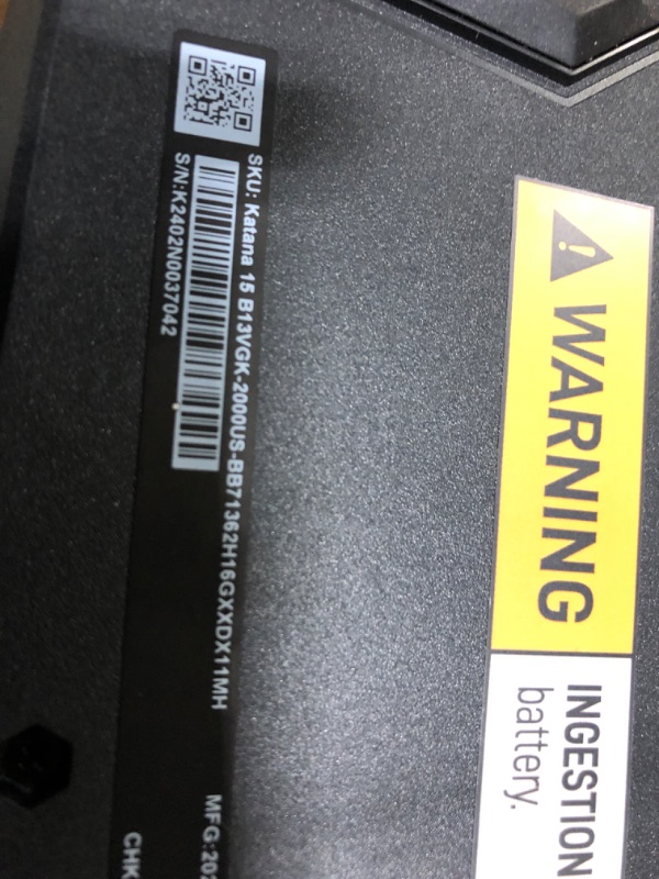 Photo 5 of ***KEYBOARD TURNS ON BUT SCREEN DOES NOT, FOR PARTS, NO RETURNS***
MSI Katana 15 15.6” 165Hz QHD Gaming Laptop: Intel Core i7-13620H, NVIDIA Geforce RTX 4070, 16GB DDR5, 1TB NVMe SSD, Cooler Boost 5, Win 11: Black B13VGK-2000US