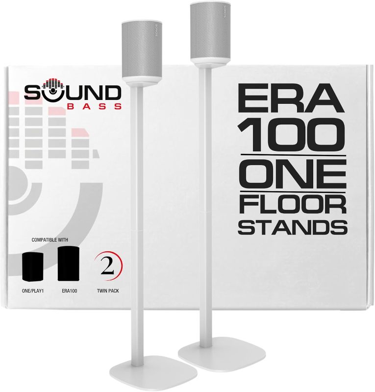 Photo 1 of  ERA100 Floor Stand, Twin (2pcs), Compatible with Sonos ERA 100, Sonos One or Play 1 Speakers, Accessories Included. Designed in The UK, Double, Pair (White)