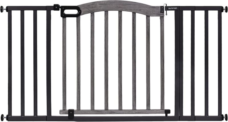 Photo 1 of 
Summer Decorative Wood & Metal Pet and Baby Gate, 36" - 60" Wide, 32" Tall, Pressure Mounted, Install Wall to Wall or Doorway, Walk-Through Safety Gate - Gray