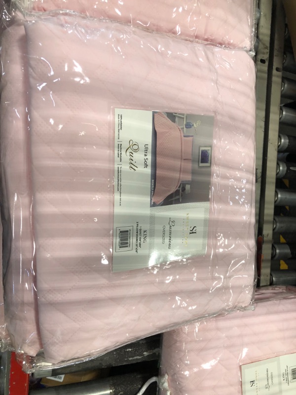 Photo 2 of ***2 boxes***Sweet Home Collection Quilts King Size 3 Piece Set Vintage Pre Wash Oversized Reversible Pattern with Pillow Shams, Bentley Pale Pink (Pack of 5)