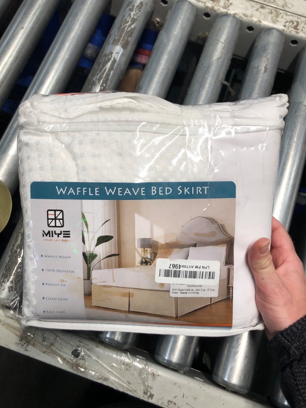 Photo 2 of (READ FULL POST) MIYE Pleated Waffle Weave Bed Skirt, Tailored Dust Ruffle 18 Inch Drop Easy Fit, Machine Washable (Cream, King - 18" Drop)