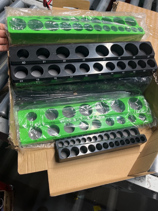 Photo 2 of 6PCS Magnetic Socket Organizer Set, Magnetic Socket Holder, 1/4", 3/8", 1/2" Socket Holds 143 Pieces Magnetic Socket Trays. (Black&green, 6 Pcs)  used damaged