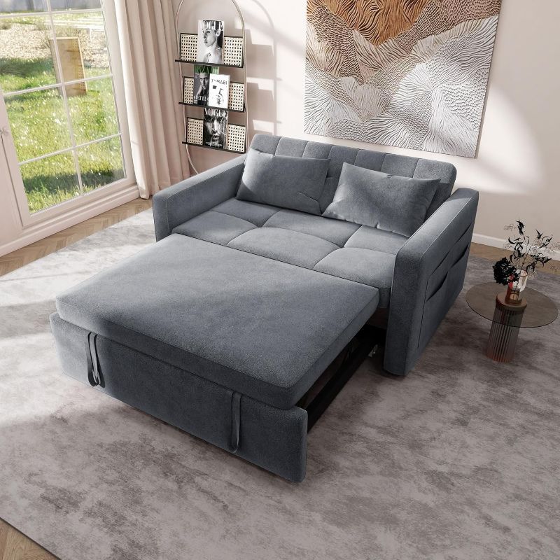 Photo 1 of **INCOMPLETE**YITAHOME 55" Convertible Sofa Bed, Cat-Scratch-Proof Sleeper Sofa with Pull-Out Bed, 3-in-1 Futon Couch with Reclining Backrest and Side Pocket, Modern Loveseat for Living Room, Blue, Full Size