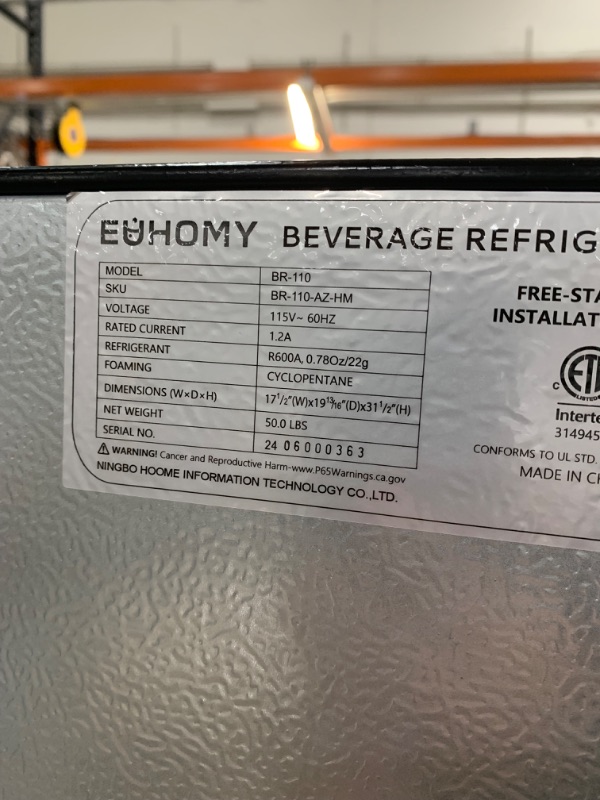 Photo 4 of ***USED - DAMAGED - DENTED - POWERS ON - UNABLE TO TEST FURTHER - NO PACKAGING***
EUHOMY Beverage Refrigerator and Cooler, 126 Can Mini fridge with Glass Door, Small Refrigerator with Adjustable Shelves for Soda Beer or Wine, Perfect for Home/Bar/Office, 