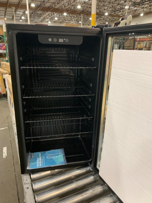 Photo 3 of ***USED - DAMAGED - DENTED - POWERS ON - UNABLE TO TEST FURTHER - NO PACKAGING***
EUHOMY Beverage Refrigerator and Cooler, 126 Can Mini fridge with Glass Door, Small Refrigerator with Adjustable Shelves for Soda Beer or Wine, Perfect for Home/Bar/Office, 