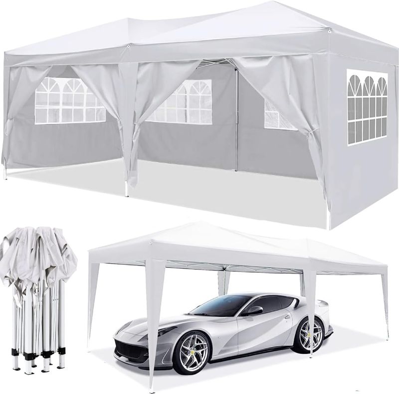 Photo 1 of 10x20 Pop Up Canopy, Outdoor Portable Party Folding Tent with 6 Removable Sidewalls Carry Bag 4pcs Weight Bag