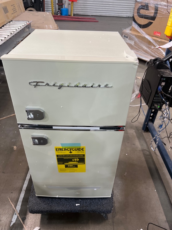 Photo 1 of FRIGIDAIRE EFR840-Cream EFR840 Retro Mini Fridge with Freezer & Side Bottle Opener-Small 2 Door Refrigerator for Office Bar or College Dorm Room-3.1 Cu Ft – 19”"D x 20.5" W x 33.5" H (Cream) Cream Double Door Refrigerator