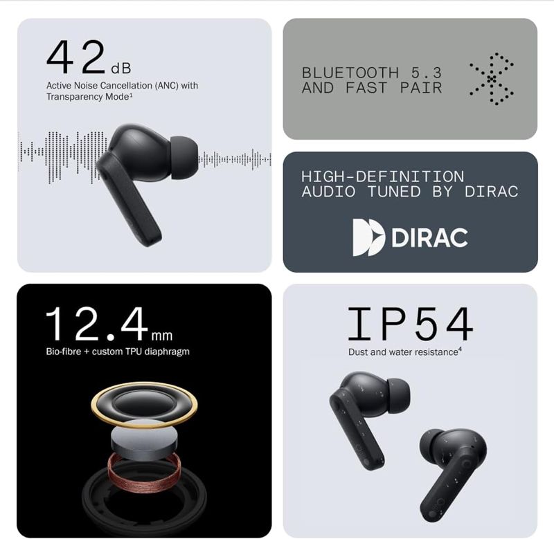 Photo 3 of 
CMF Buds Wireless Bluetooth Earbuds, 42dB Noise Cancelling Earbuds, Dirac HD Audio, 35.5H Playtime, BT5.3, IP54 Waterproof, 4HD Mics Wireless Headphones for iPhone & Android (Orange)