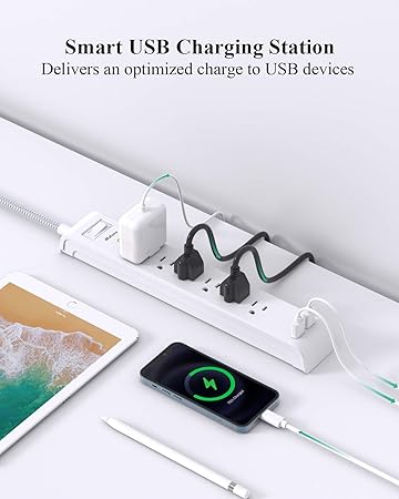 Photo 1 of  Pack Power Strip Surge Protector - 6 Outlets 2 USB Ports 5Ft Long Extension Cords, Flat Plug Overload Protection Outlet Strip, 900 Joules, Wall Mount for Home, Office and Dorm Essential, ETL Listed