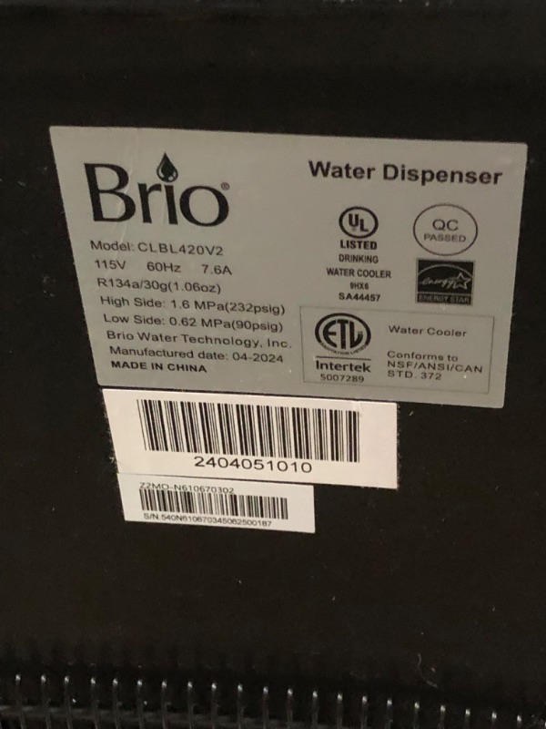 Photo 3 of ***NONREFUNDABLE - THIS SALE FINAL -  PARTS ONLY - SEE COMMENTS***
Brio Bottom Loading Water Cooler Water Dispenser – Essential Series - 3 Temperature Settings with Reusable Water Bottle Container Dispenser + Jug, 5 Gallon