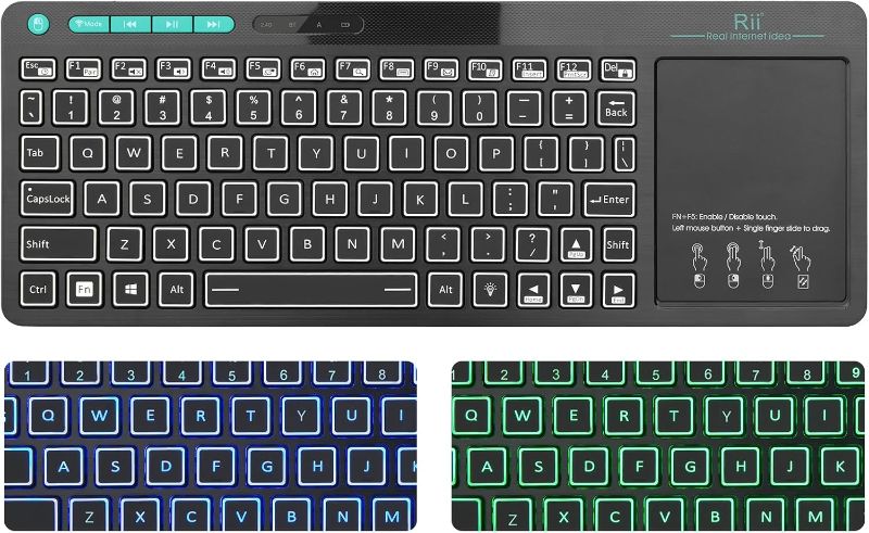 Photo 1 of (Dual Mode) Rii RT518S Wireless and Bluetooth 2-LED Color Backlit Multimedia Keyboard with Multi-Touch Big Size Trackpad,Rechargable Keyboard for Android TV Box,PC,Tablets,Smart TV, HTPC, IPTV,Windows