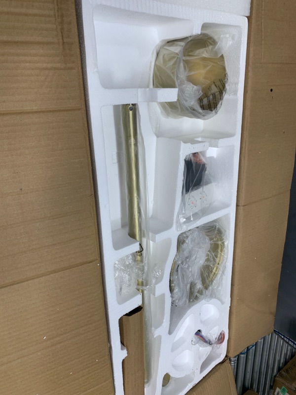 Photo 1 of WINGBO 72 Inch DC Ceiling Fan with Lights and 3 Downrods, 5 Reversible Carved Wood Blades, 6-Speed Noiseless DC Motor, Large Ceiling Fan in Brass Finish with White Blades, ETL Listed