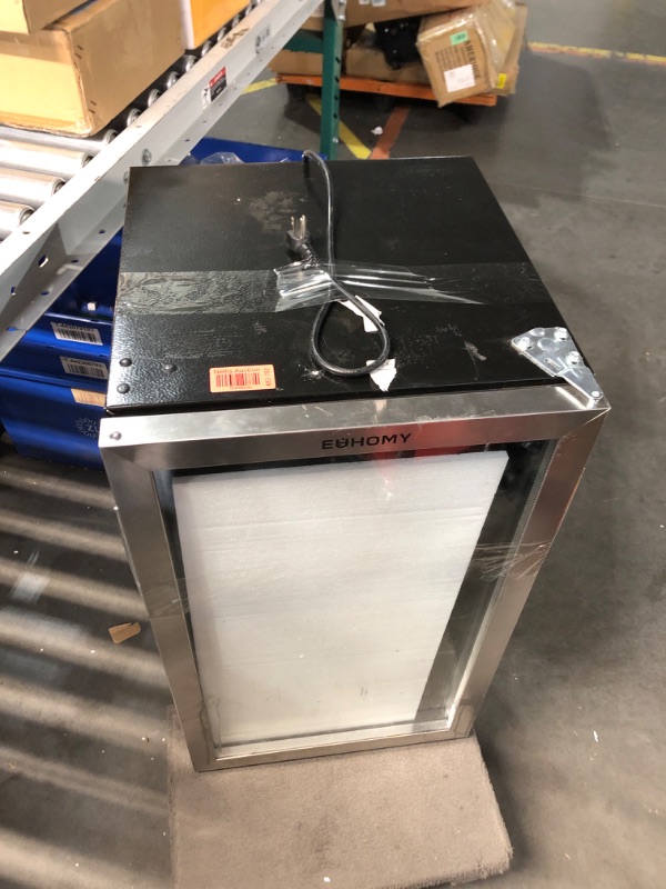 Photo 2 of ***USED - DAMAGED - DENTED - POWERS ON - UNABLE TO TEST FURTHER - NO PACKAGING***
EUHOMY Beverage Refrigerator and Cooler, 126 Can Mini fridge with Glass Door, Small Refrigerator with Adjustable Shelves for Soda Beer or Wine, Perfect for Home/Bar/Office, 