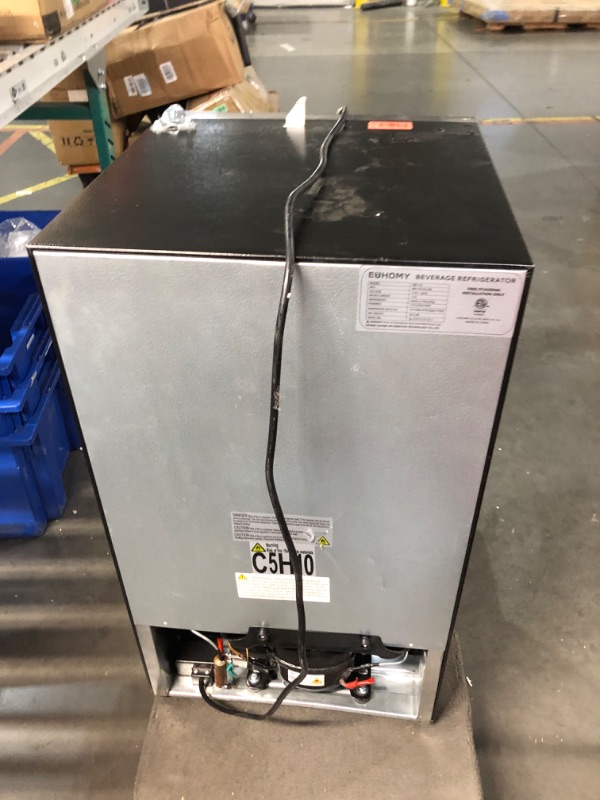 Photo 7 of ***USED - DAMAGED - DENTED - POWERS ON - UNABLE TO TEST FURTHER - NO PACKAGING***
EUHOMY Beverage Refrigerator and Cooler, 126 Can Mini fridge with Glass Door, Small Refrigerator with Adjustable Shelves for Soda Beer or Wine, Perfect for Home/Bar/Office, 