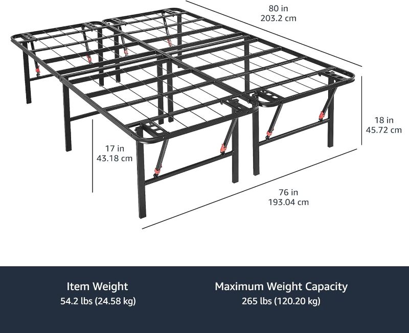 Photo 2 of Amazon Basics Foldable Metal Platform Bed Frame with Tool Free Setup, 18 Inches High, Sturdy Steel Frame, No Box Spring Needed, King, Black King 18 Inch