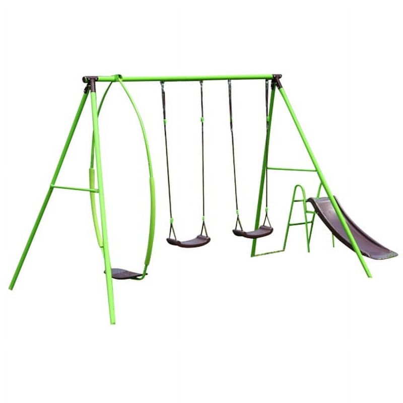 Photo 1 of ***USED - MISSING PARTS - SEE COMMENTS***
Swurfer Steel Triple a-Frame Swing Set with Swing and Slide, Outdoor Playset for Kids, Ages 3+