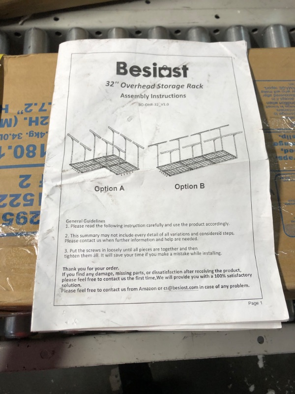 Photo 5 of ***USED - COVERED IN SCRATCHES AND SCUFFS - LIKELY MISSING PARTS - UNABLE TO VERIFY FUNCTIONALITY***
32 Inches L Shaped Overhead Storage Rack, Height Adjustable Garage Storage Organization System, Heavy Duty Reversible Garage Ceiling Storage Rack for Gara