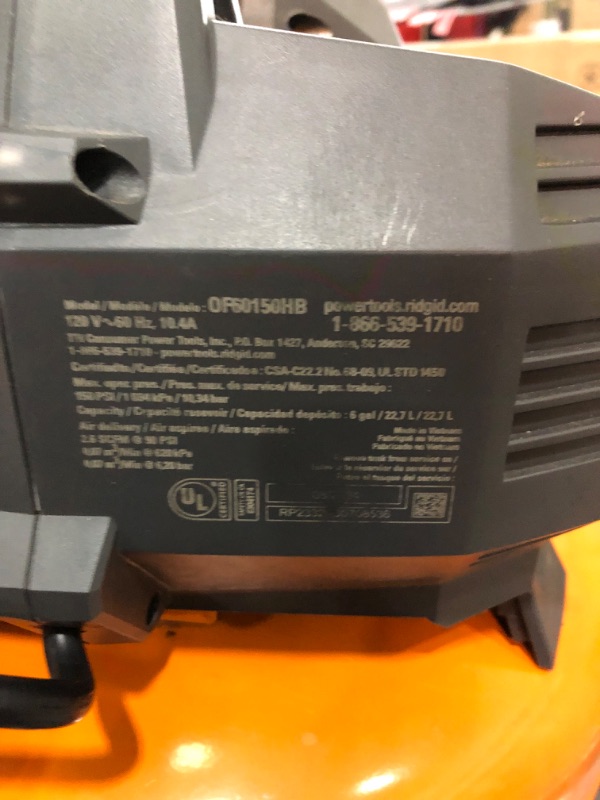 Photo 4 of *TURNS ON, TANK DOES NOT FILL, IF YOU KNOW HOW TO FIX AIR COMPRESSORS, THIS AUCTION IS FOR YOU.*
RIDGID 6 Gal. 150 PSI Portable Electric Pancake Air Compressor