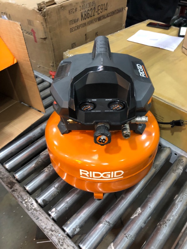 Photo 2 of *TURNS ON, TANK DOES NOT FILL, IF YOU KNOW HOW TO FIX AIR COMPRESSORS, THIS AUCTION IS FOR YOU.*
RIDGID 6 Gal. 150 PSI Portable Electric Pancake Air Compressor