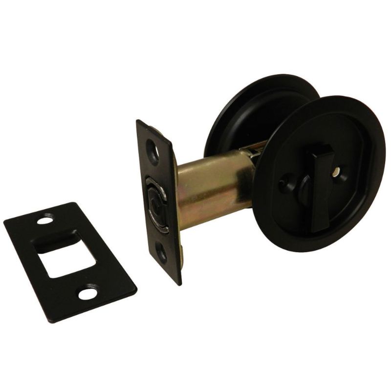 Photo 1 of 2-7/16 in. (62 Mm) Flat Black Round Privacy Pocket Door Pull